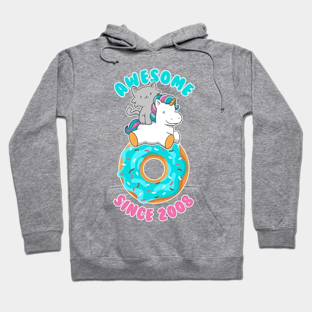 Donut Kitten Unicorn Awesome since 2008 Hoodie by cecatto1994